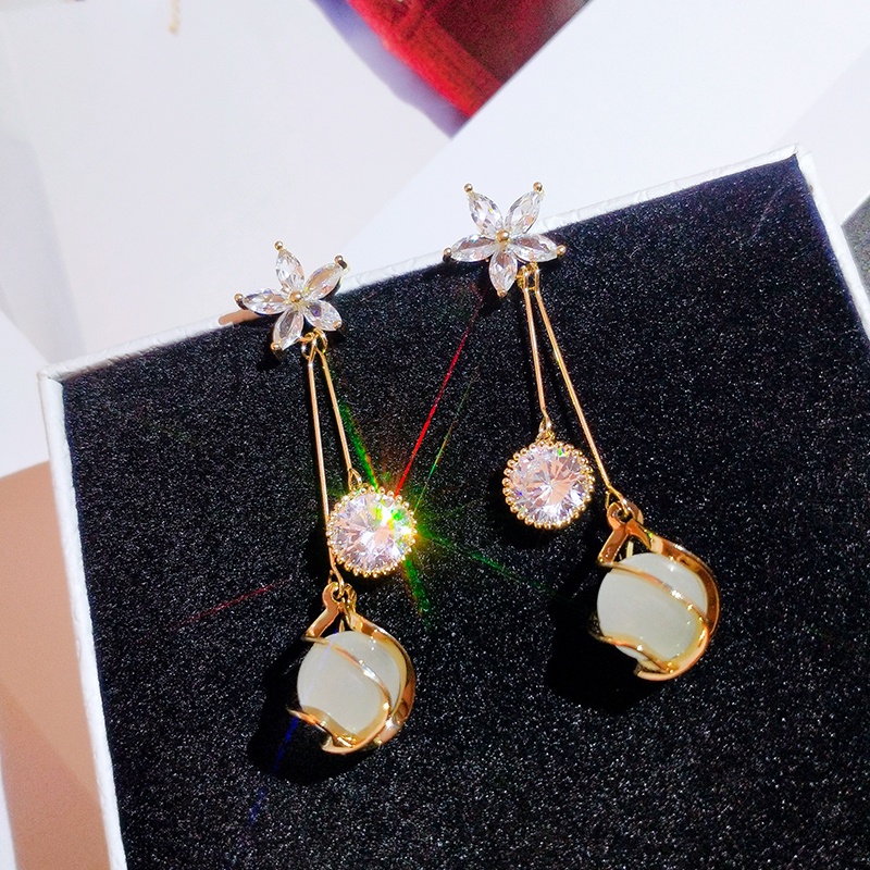 [Jiudolan] Khuyên Tai Hoa Zircon Hàn Quốc Thanh Lịch Tinh Tế Cho Nữ