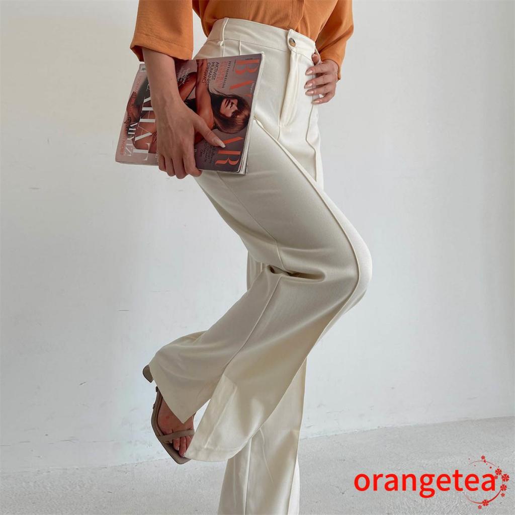 Quần Tây Ống Loe Dài Màu Trơn Thời Trang Công Sở Cho Nữ