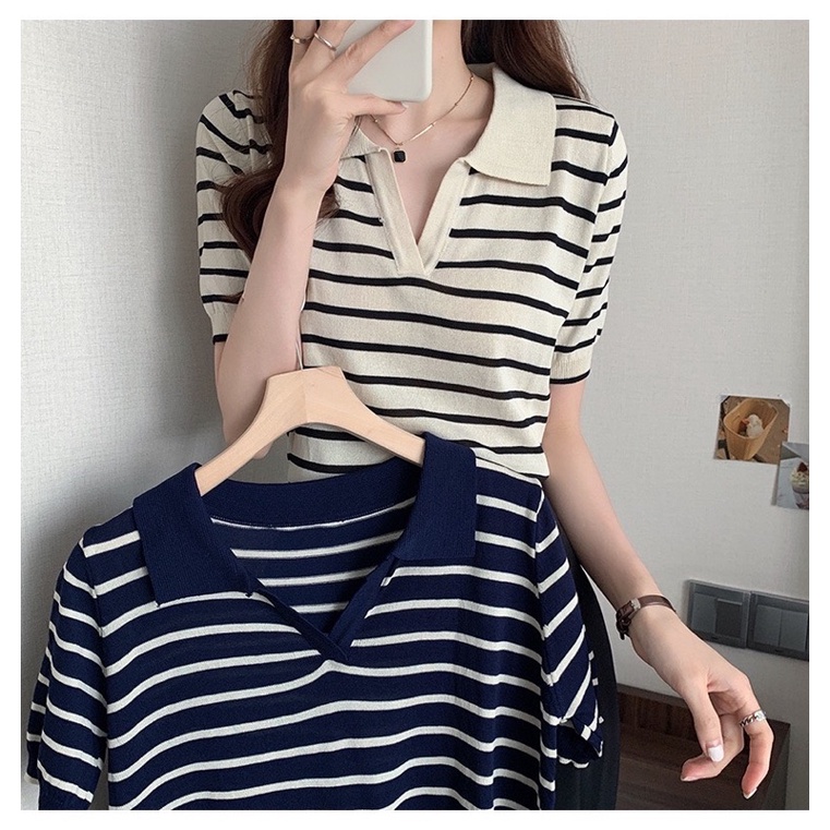 áo polo cổ mở kẻ