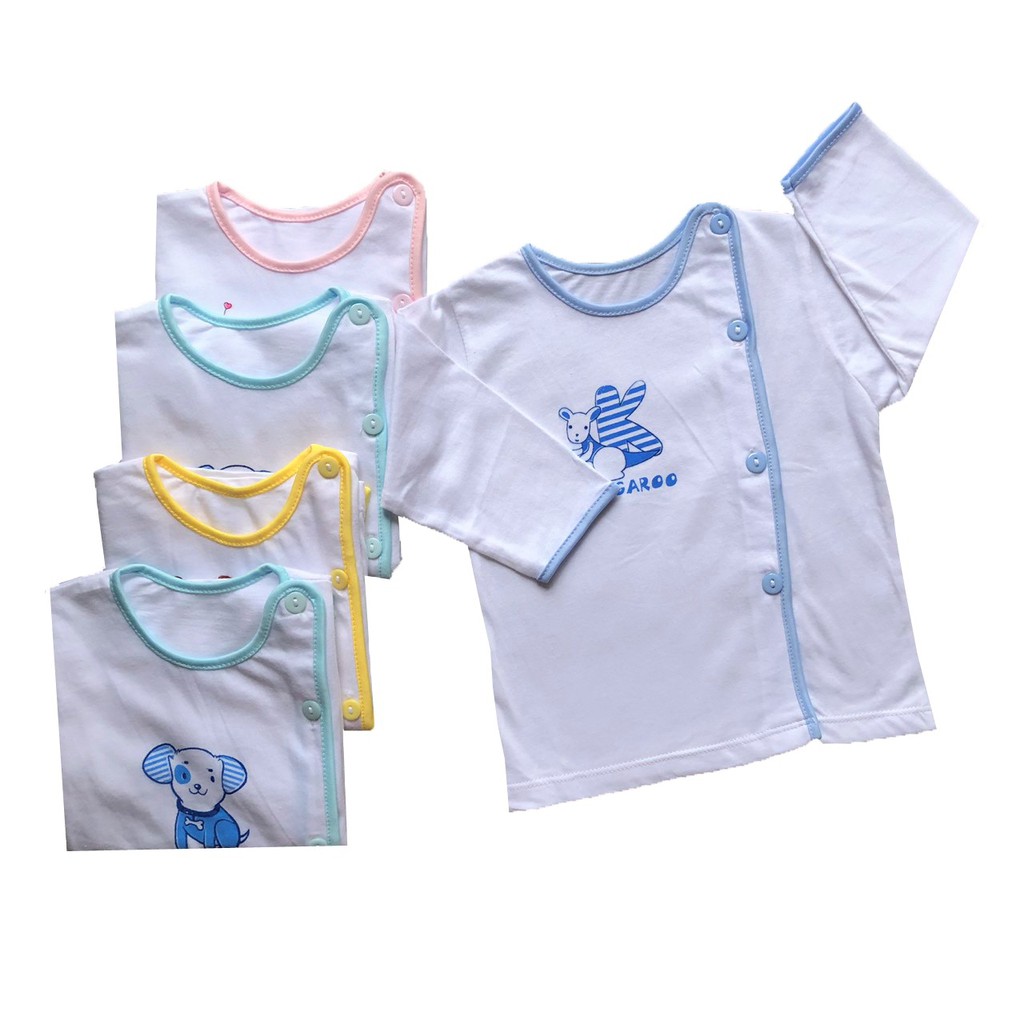 Áo sơ sinh tay dài Trắng cài lệch Thái Hà Thịnh, chất vải cotton 100% mềm, mịn, thoáng mát, thấm hút mồ hôi.