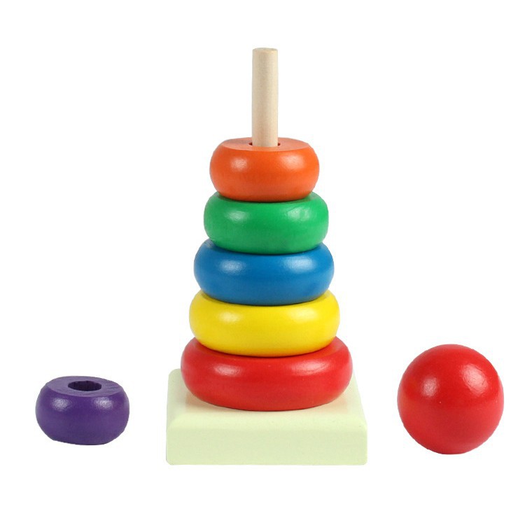 Đồ chơi tháp Xếp chồng vòng tròn, thả cột Màu Sắc Bằng Gỗ, đồ chơi gỗ Cho Bé Từ 1 tuổi - BABO