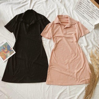 Đầm Thun Ôm Body Cổ Sơ Mi Tici Có Nút Thời Trang Nữ CHIBEST ATH06