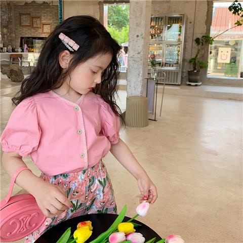 Bộ Áo Sơ Mi Tay Phồng Ngắn Và Quần Short Phong Cách Công Chúa Nhật Bản Hàn Quốc Thời Trang Mùa Hè Hàng Mới Dành Cho Bé Gái