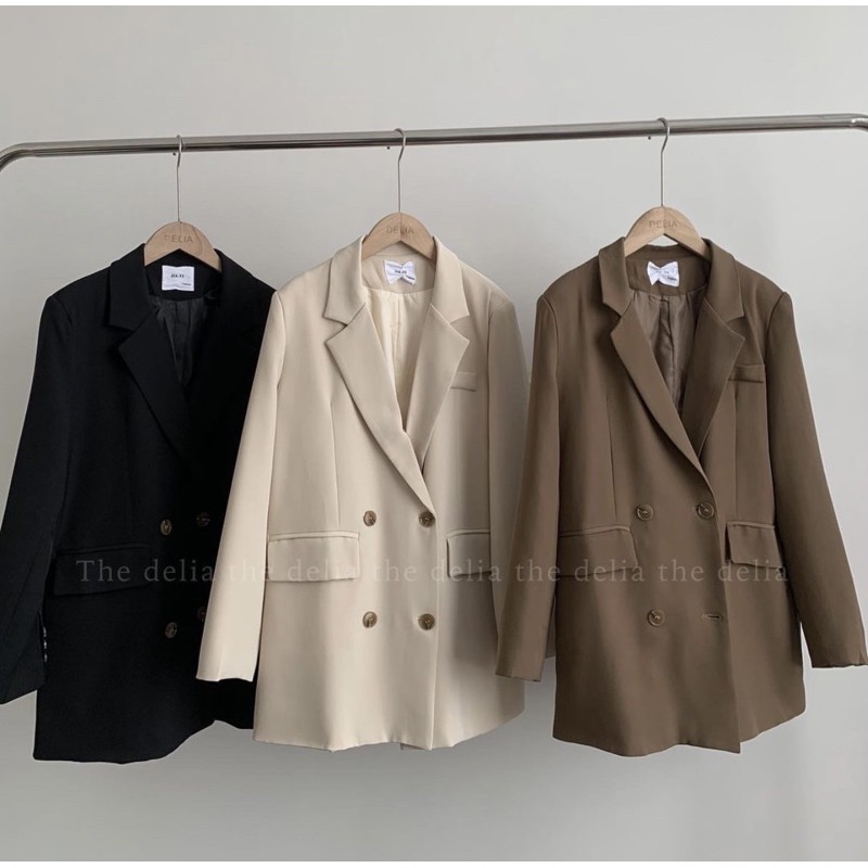 Áo Blazer Túi Nắp Basic 2 Lớp - Áo Khoác Nữ Dài Tay đen nâu tây kẻ Phong Cách Hàn Quốc