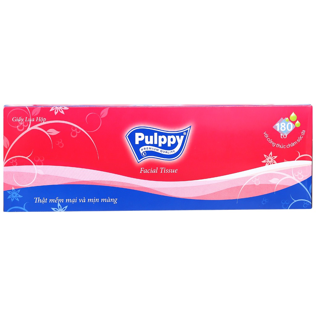 Khăn giấy lụa Pulppy 2 lớp hộp 180 tờ.