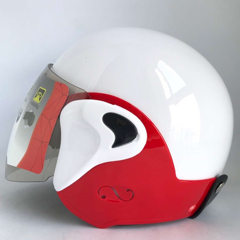 Mũ bảo hiểm trùm đầu chuẩn xịn - hàng chính hãng - bảo hành 12 tháng - AGU A35 trắng line đỏ