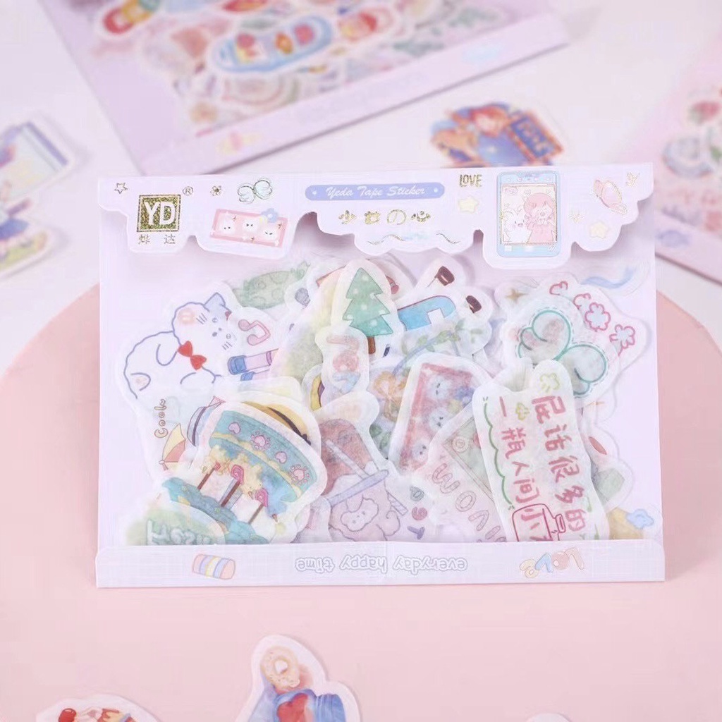 Túi hình dán sticker cô bé cute 40 mảnh 2-->6cm trang trí sổ tay, máy tính, laptop, góc học tập