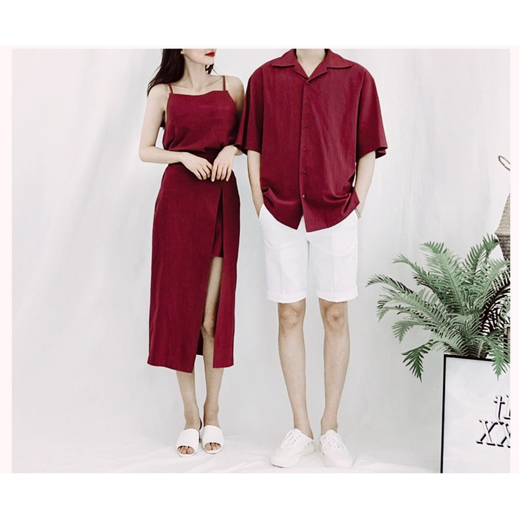 Set đồ đôi couple sơ mi nam, đầm nữ thời trang tinh tế trẻ trung cao cấp