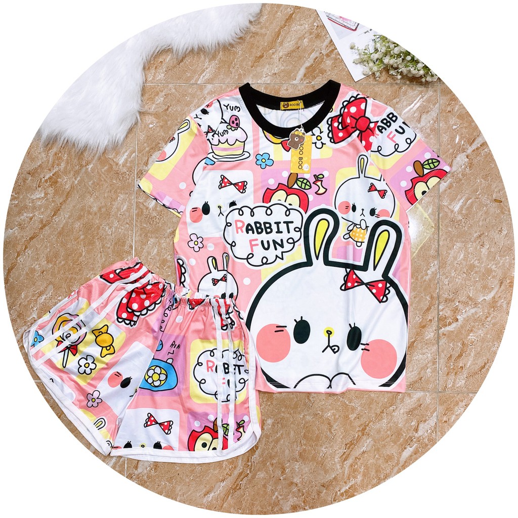 Đồ Bộ Pijama Thun Lạnh 3D Cao Cấp Tay Ngắn Quần Đùi Họa Tiết Hoạt Hình Dễ Thương P3