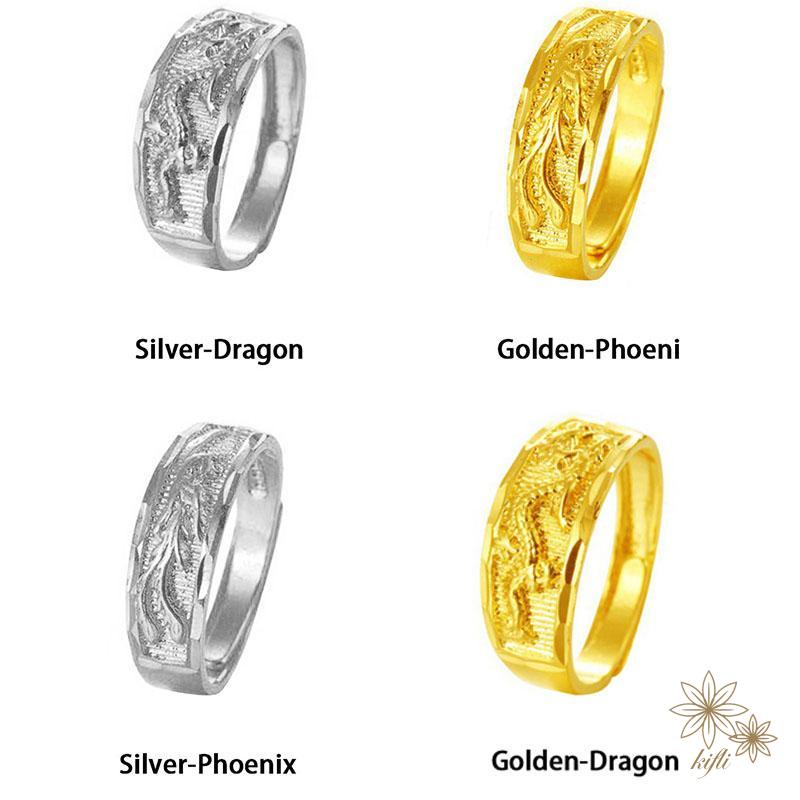 【kifli】Nhẫn Mạ Vàng Hình Rồng Và Phượng Hoàng Dạng Mở Dành Cho Nam Nữ