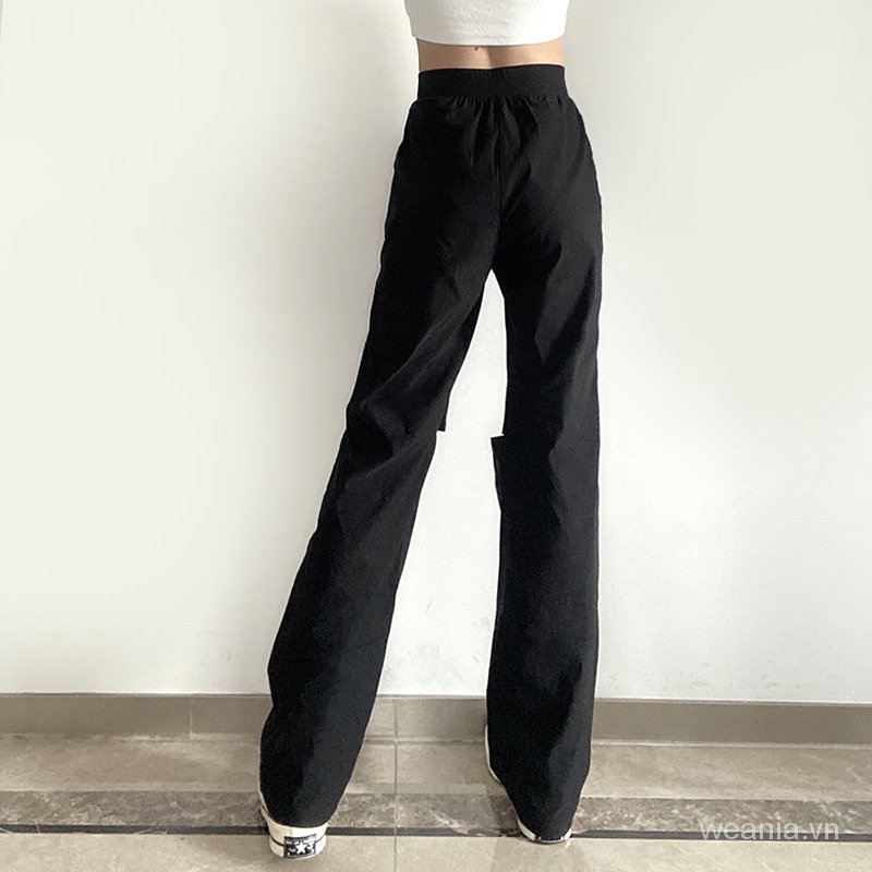 Quần Dài Lưng Cao Dáng Rộng Thiết Kế Xẻ Rách 2 Lớp Thời Trang Cho Nữ