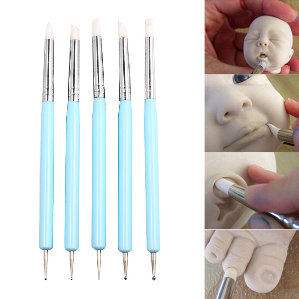 [Hàng mới về] Set 5 bút chấm dập nổi trang trí móng tay/ làm đồ gốm hai đầu bằng silicon