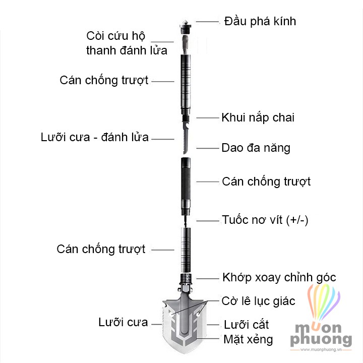 Xẻng dã ngoại đa năng cắm trại phượt du lịch