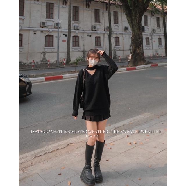 (Ảnh thật) Áo len cut out cổ V oversize the.sweaterweather TSW | BigBuy360 - bigbuy360.vn