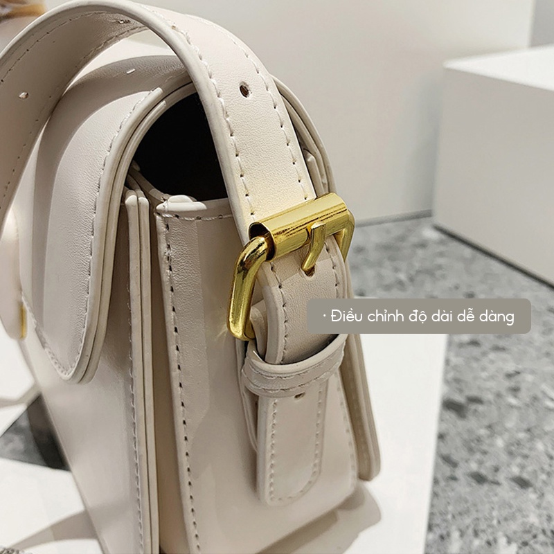 Túi da đeo chéo chữ nhật túi đeo vai nữ dáng trơn basic kèm dây lụa QH060 - Alicehousee