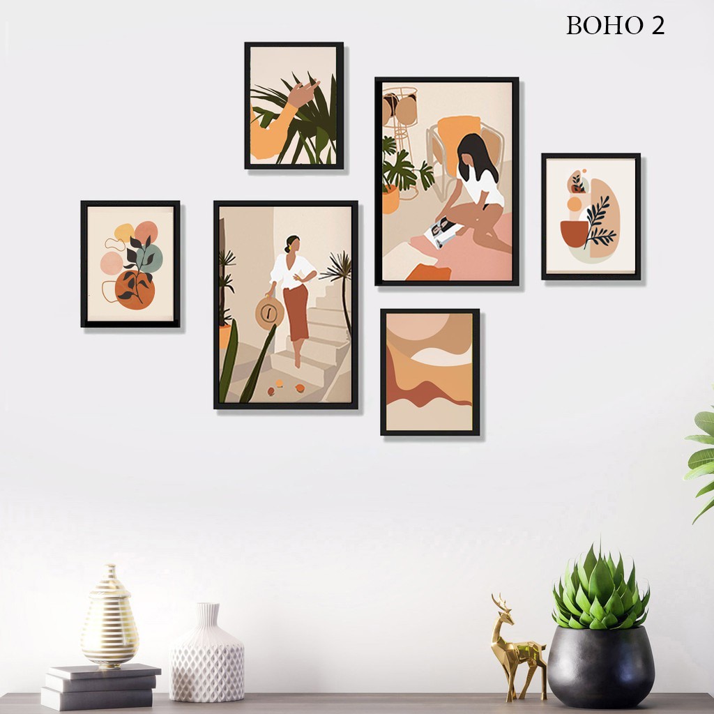 Set 6 tranh treo tường phong cách Boho hiện đại – Bảo hành gãy vỡ