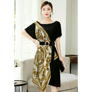 Đầm suông bigsize phối silk lụa họa tiết sang trọng