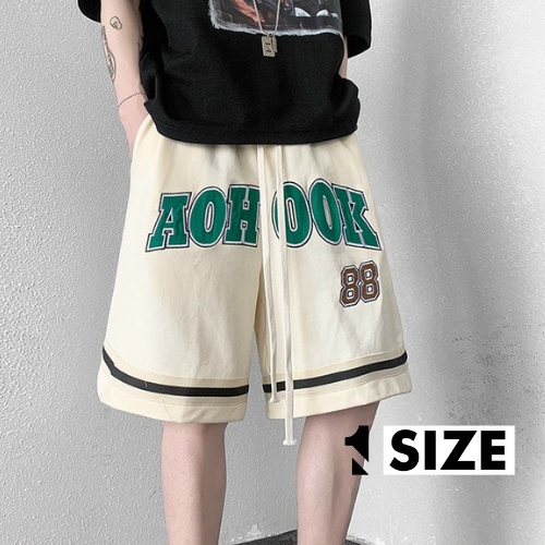 Quần short lửng họa tiết chữ AOH 88 chất kaki lưng thun ống rộng style Hàn Quốc trẻ trung, năng động 1SIZESHOP