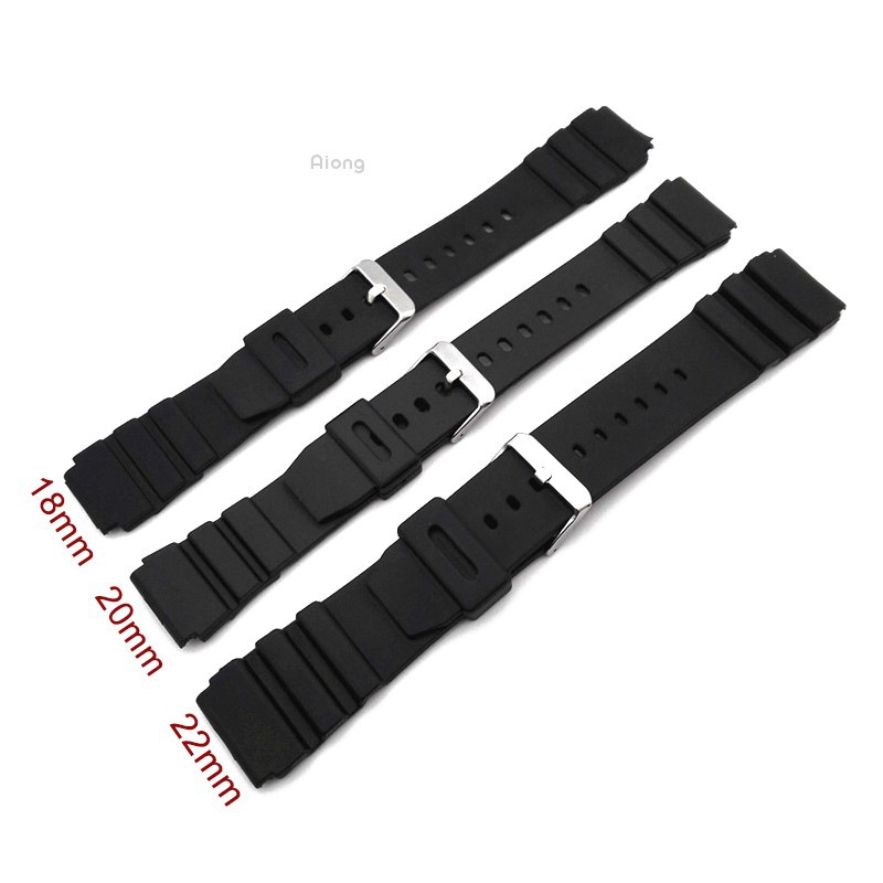 Dây Đeo Nhựa Màu Đen 18/20/22mm Cho Đồng Hồ Thể Thao