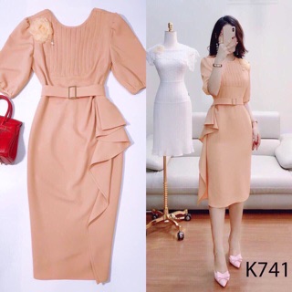 BB176 Đầm kết bông dập li kèm đai cá tính