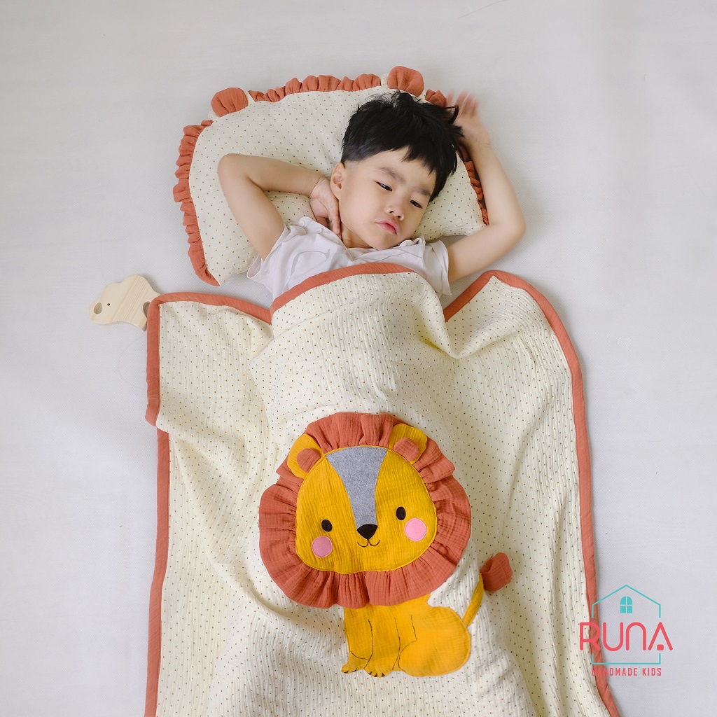 Chăn đi học mùa hè cho bé thiết kế thủ công Runa Kids chất liệu vải xô Muslin thoáng mát thấm hút tốt an toàn cho bé