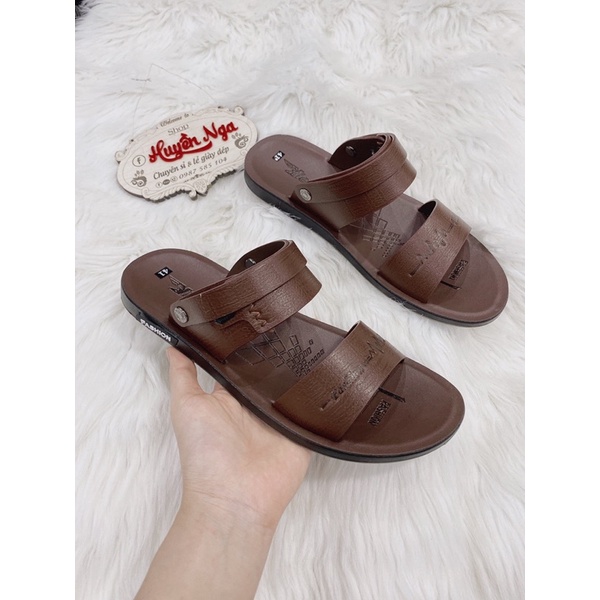 Dép da nam loại tốt hãng niềm tin đế thấp 2 màu nâu đen