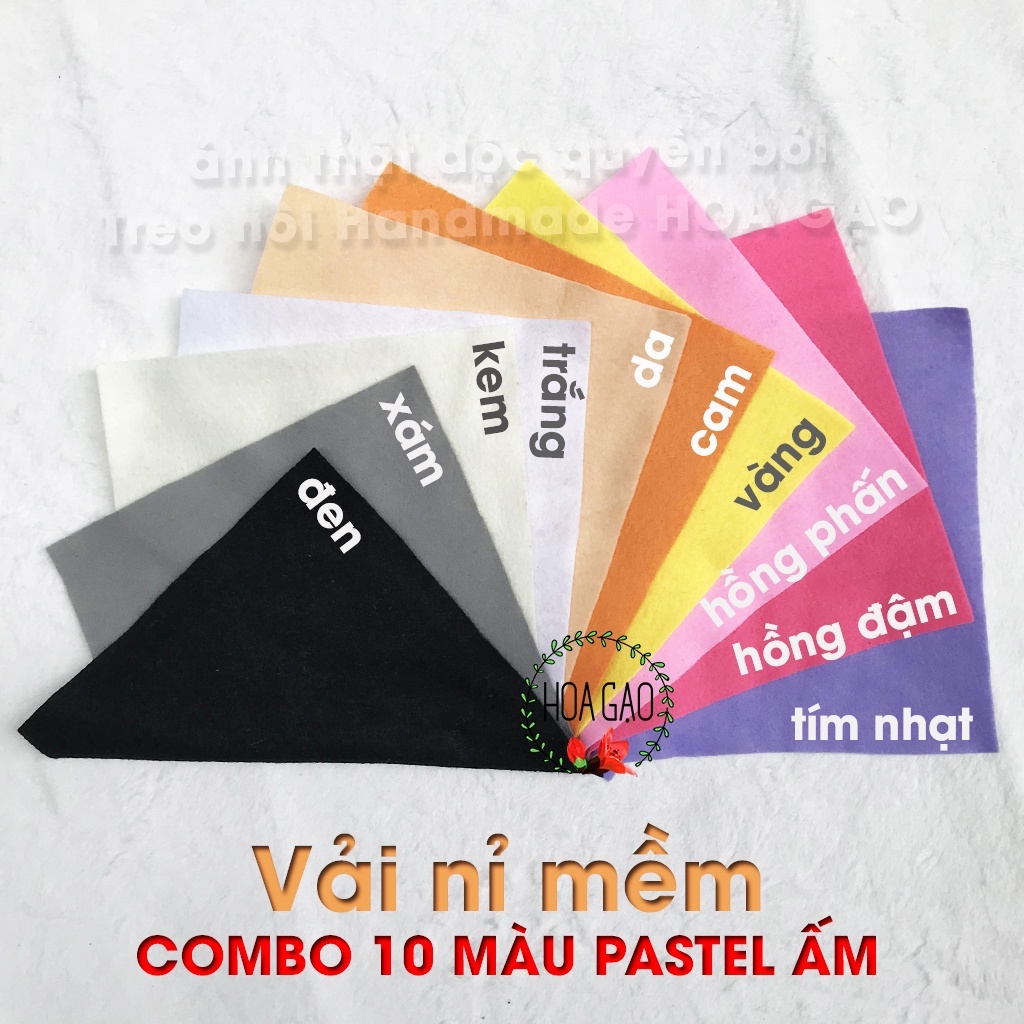 Combo set vải dạ vải nỉ mềm làm đồ handmade HOA GẠO GNMB 30 tấm handmade nguyên liệu dễ cắt diy giá rẻ