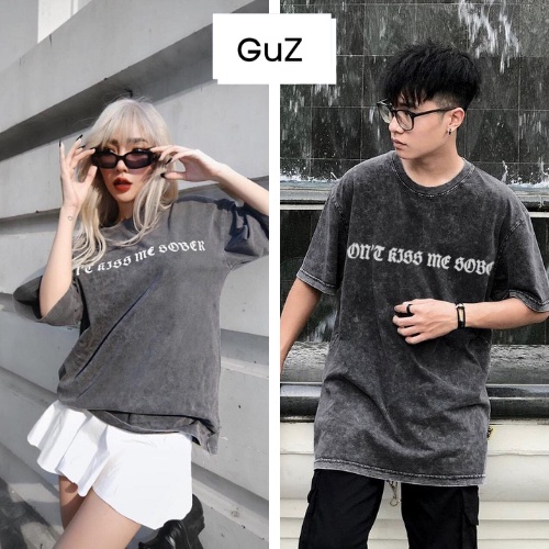 Áo phông tay lỡ cổ tròn nhuộm màu loang in chữ Dont Kiss Me chất vải su mềm thoáng mát cá tính thời trang mùa hè GuZ