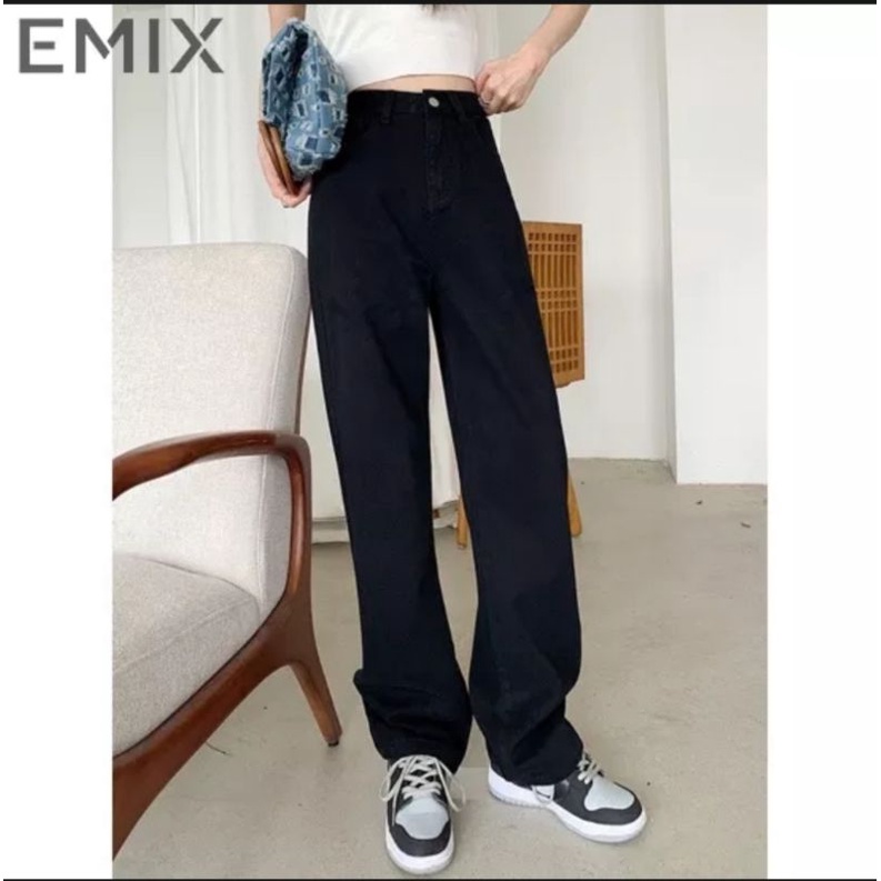 Quần bò ống rộng trơn máy gấu