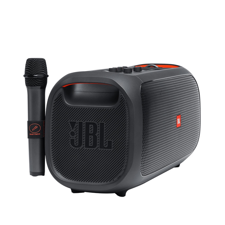 Loa nghe nhạc hát không dây bluetooth game vi tính kéo karaoke decor loại JBL PartyBox On The Go kèm 2 mic hát không dây