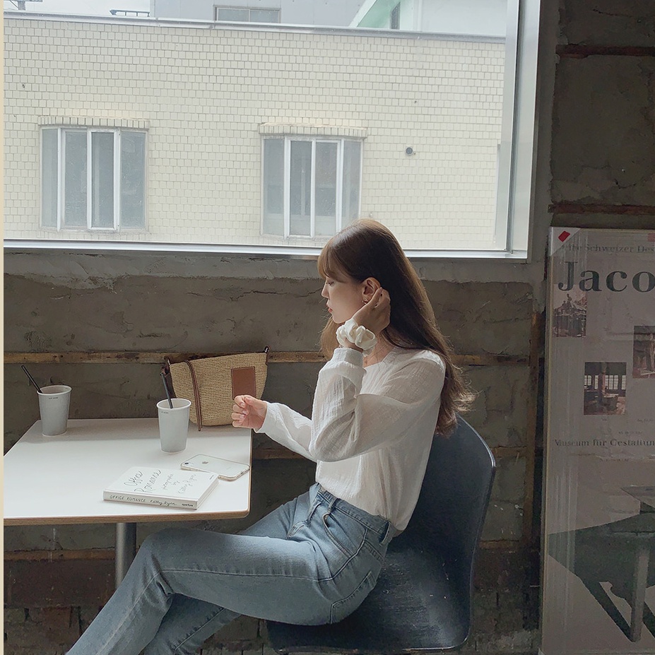 SUXI Áo Sơ Mi Tay Dài Cổ Vuông Màu Sắc Đơn Giản Dễ Phối Đồ Phong Cách Hàn Quốc Cho Nữ