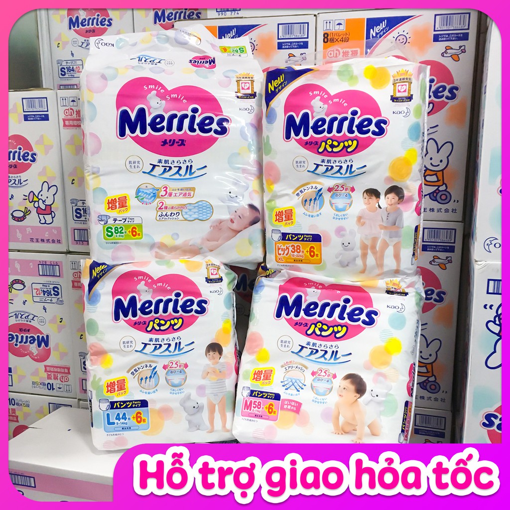 Tã Bỉm Merries Chính Hãng - Tã Dán/Quần Merries Nội Địa Nhật các loại NB96/S88/M68/L50/M64/XL44