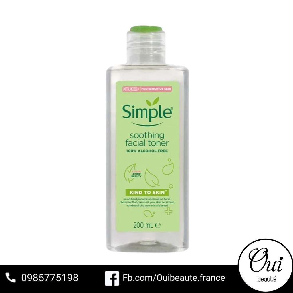 Nước tẩy trang Simple Micellar Cleansing Water, Nước làm sạch sâu cho da nhạy cảm 200ml Ouibeaute