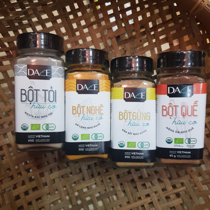 Các loại bột gia vị hữu cơ Dace (Bột Gừng, Bột Quế, Bột tỏi, Bột Nghệ)