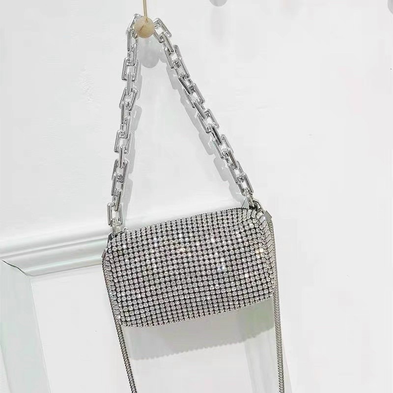Túi Xách SIZE 18 CM Đính Đá Hottrend 2 Dây Đeo Siêu Đẹp Thích Hợp Đi Tiệc Alexie wang-màu silver Lấp Lánh Đá Sang Chảnh