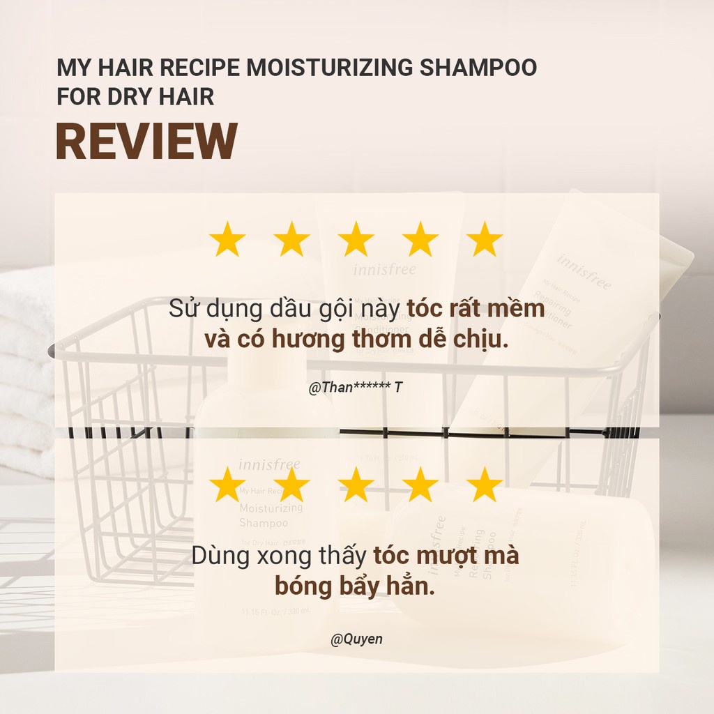 [Mã FMCGMALL giảm 8% đơn từ 250K] Dầu gội dưỡng ẩm innisfree My Hair Recipe Moisturizing Shampoo for Dry Hair 330ml