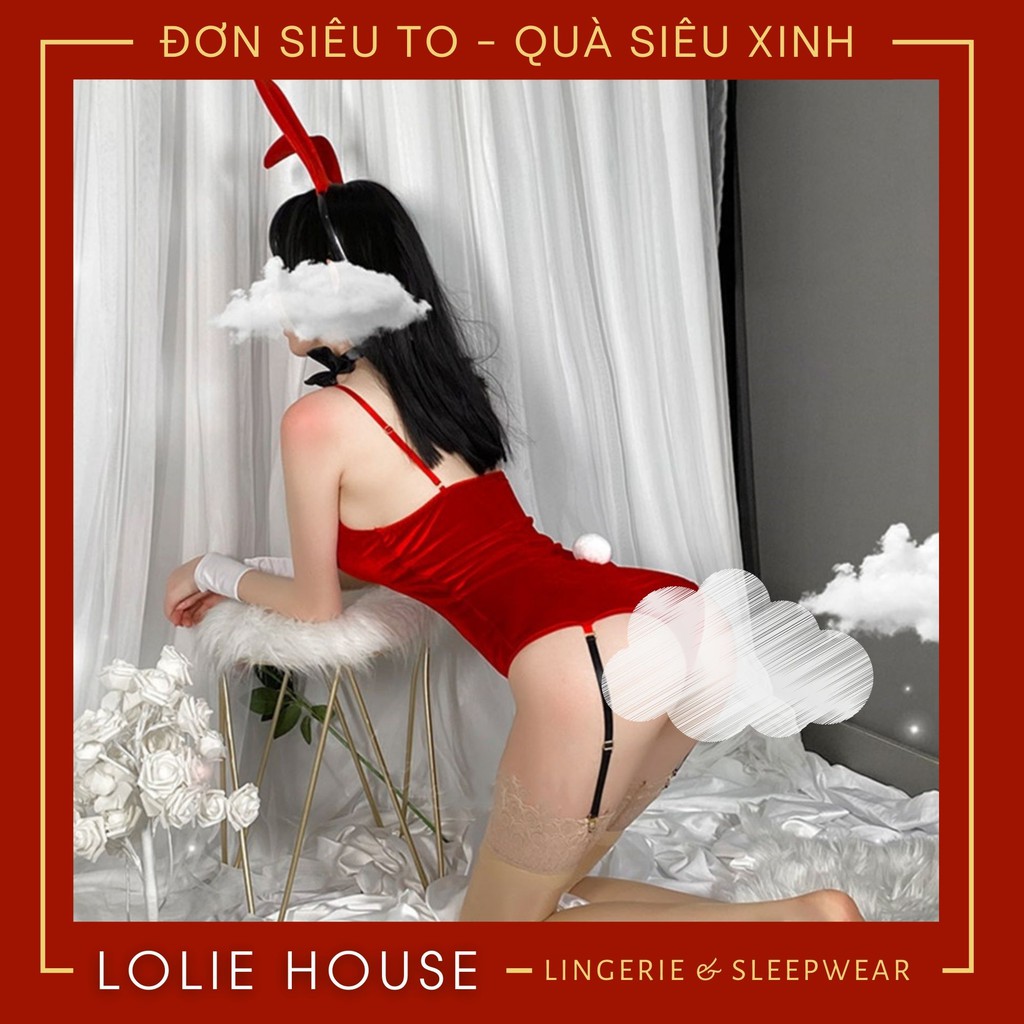 Bodysuit cosplay thỏ hầu gái playboy sexy bằng nhung có bờm tai thỏ bunny LOLIE HOUSE - CP12 | BigBuy360 - bigbuy360.vn