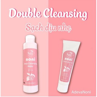 Combo tẩy trang và gel rửa mặt trái nhàu adeva noni double cleansing