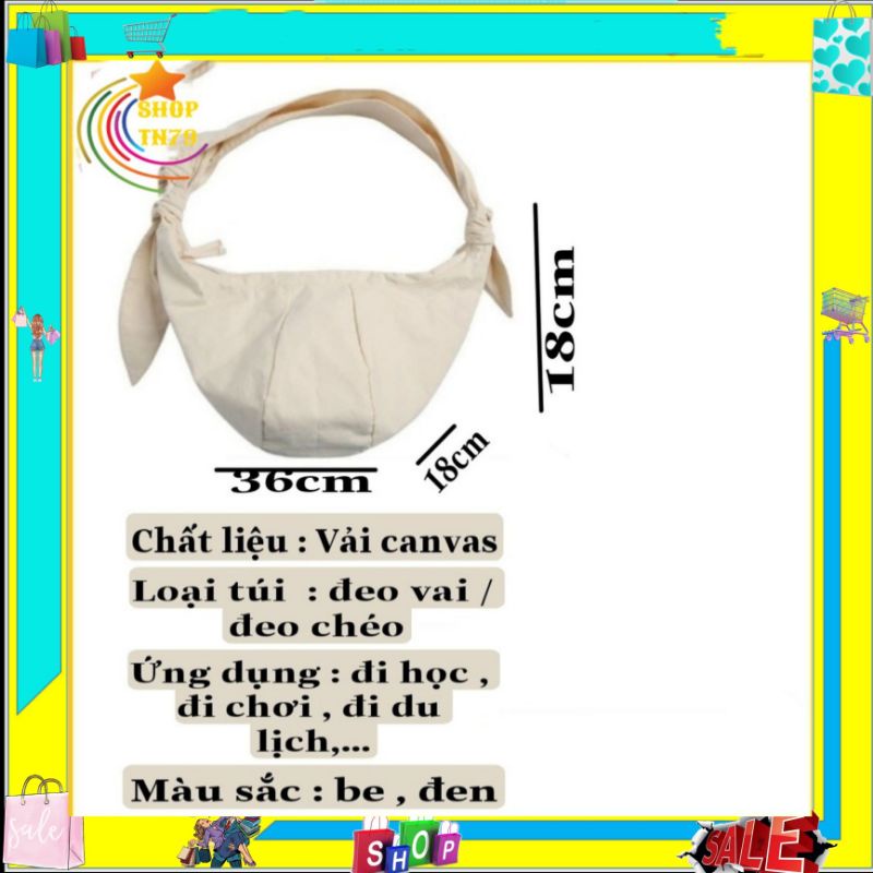 Túi tote canvas đeo chéo giá rẻ trơn vải mềm phong cách Hàn Quốc đi học SHOP TN79 CB-08