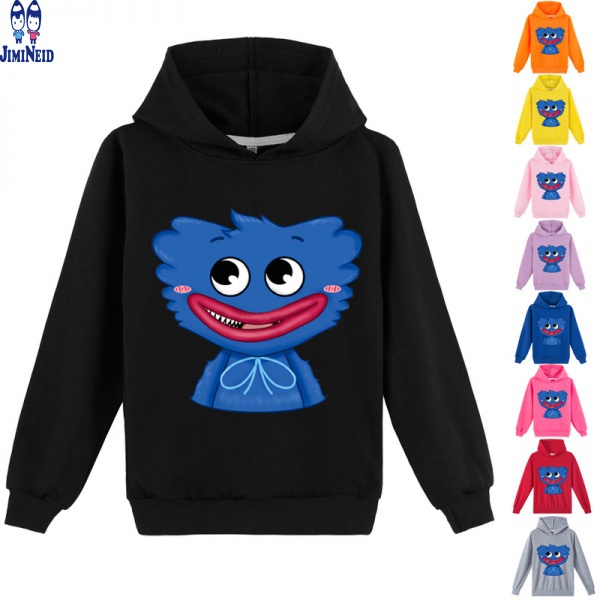 Áo khoác chui cổ có mũ trùm đầu bằng cotton nguyên chất in hình Poppy Playtime mới cho bé trai bé gái jWsc