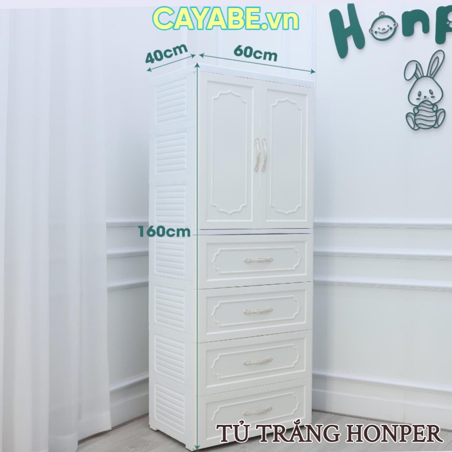 Tủ nhựa 5 tầng CAYABE Holla phong cách Hàn Quốc treo quần áo, đựng đồ chơi, bỉm sữa cho bé màu trắng - kem - xám