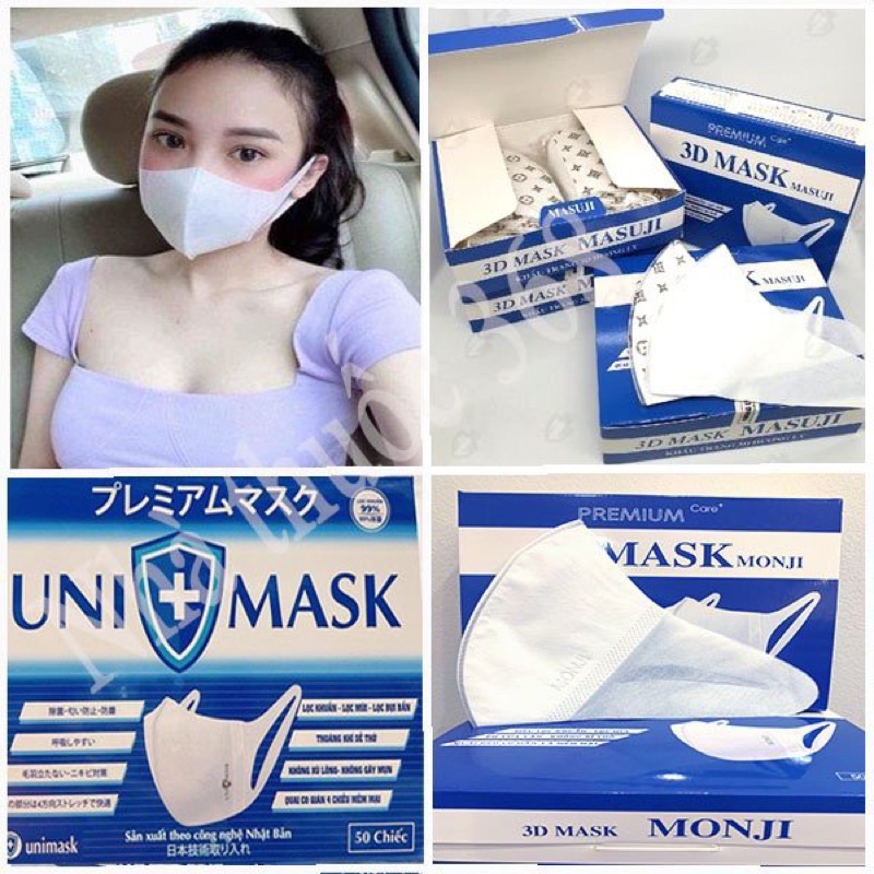 Khẩu Trang 3D MASK Chính HãngMasuji, Monji, Xuân Lai (XL),Uni, Duy Khánh Loại Đẹp Vải Kháng Khuẩn[Hộp 50