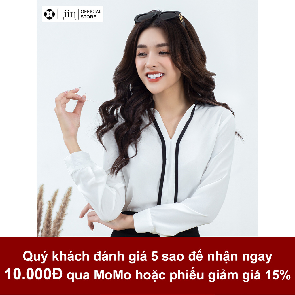 Áo sơ mi nữ đẹp màu Trắng viền đen, chất lụa thoáng mát Liin Clothing SM3173 | BigBuy360 - bigbuy360.vn