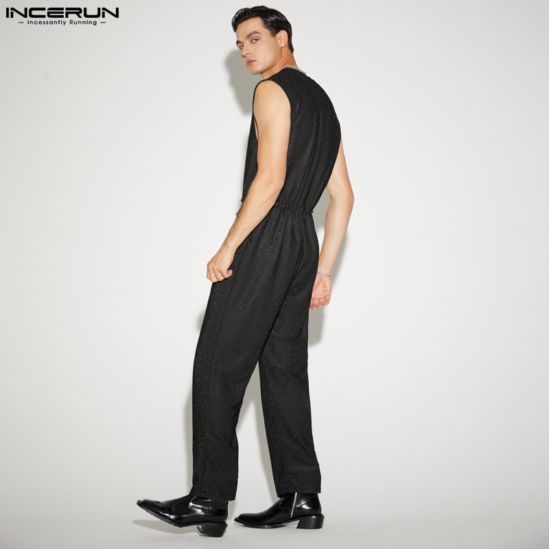 Áo liền quần dây rút INCERUN dáng suông lấp lánh thời trang dự tiệc cho nam
