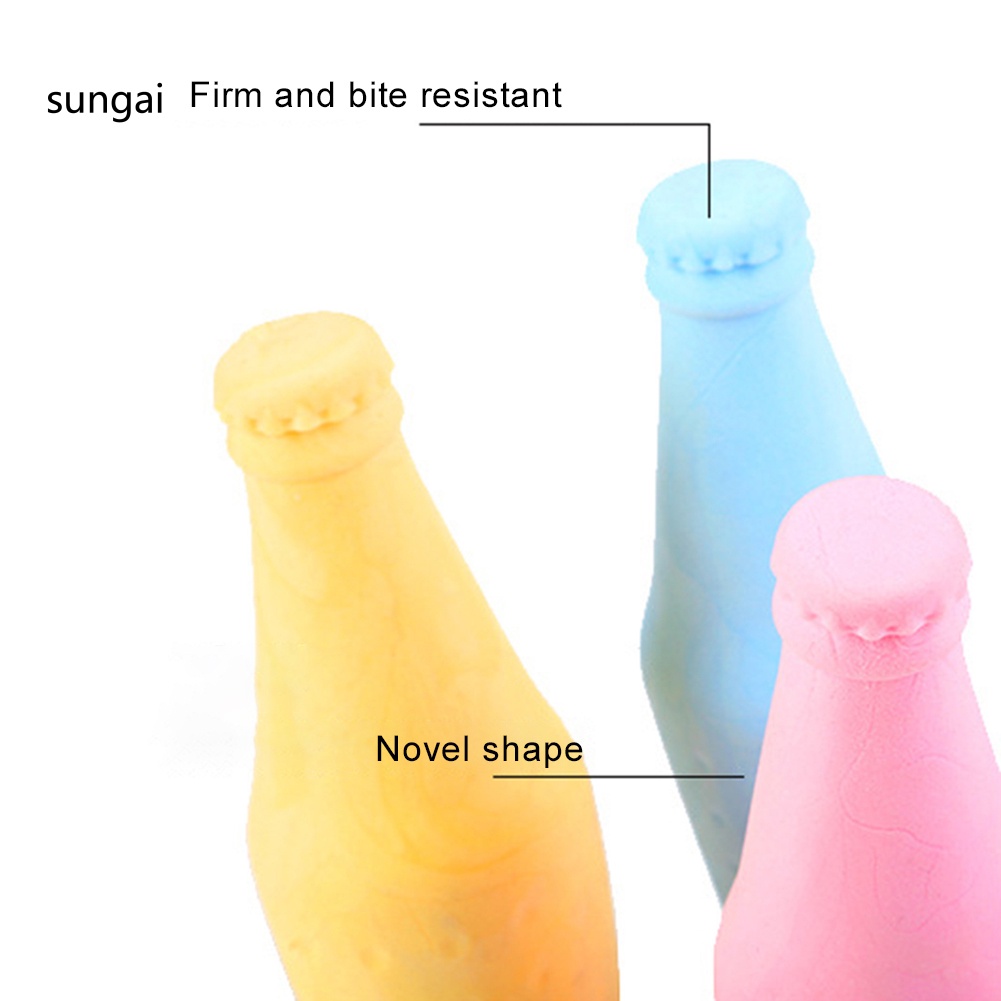SUN_ 2Pcs Pet Dog TPR Scented Bottle Shape Bite-resistant Interactive Play Chew Toy