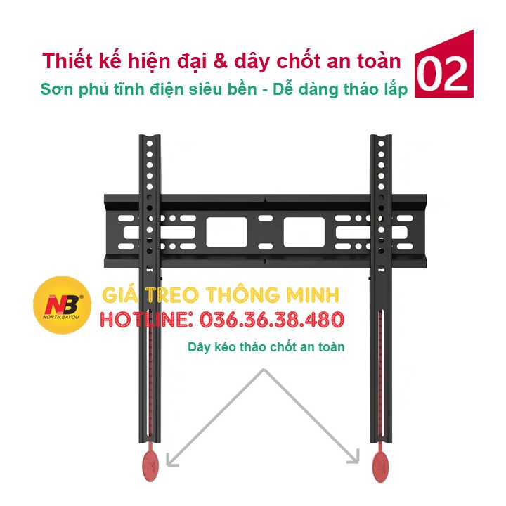 Giá treo tivi NB-D2F NorthBayou siêu mỏng 2.6 cm -Tương thích 32 - 55 inch