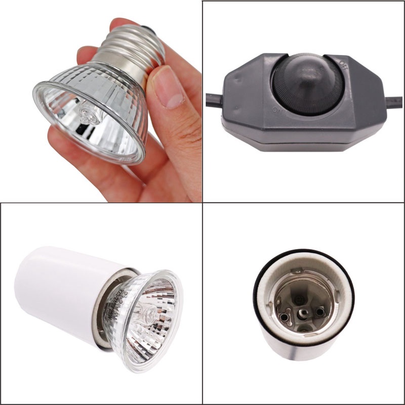 Kẹp đèn sưởi cho rùa và bò sát tia UVA UVB, tặng 75w bóng đèn sưởi cho thú cưng