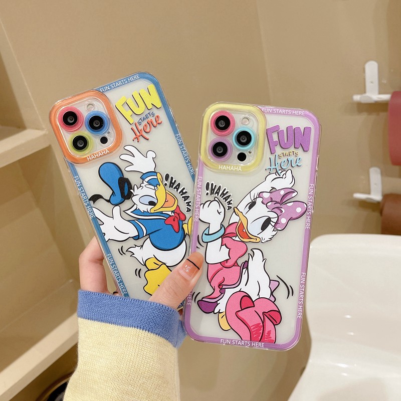 Anime Donald Couple Clear Phone Case iPhone 12 11 Pro Max X Xs Max Xr 8 7 Plus Colorful Thick Lens Protector Soft TPU Back Cover