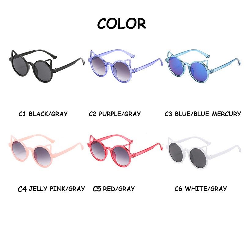 Kính mát gọng tròn hình tai mèo dễ thương chống tia UV400 cho bé