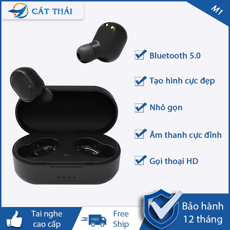 Tai nghe bluetooth TWS-M1 thiết kế đơn giản, hiện đại , nhỏ gọn dung lượng lớn hộp đựng từ tính không sợ rớt